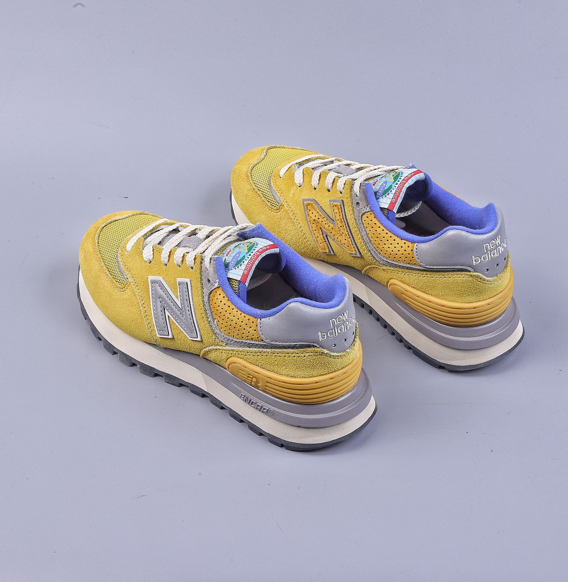 Bodega x NB 574 upgraded series low-top retro casual sports jogging shoes ”bright yellow sapphire blue silver” U574LGB1