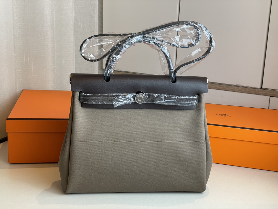 Hermes Herbag Crossbody & Shoulder Bags Elephant Grey Silver Hardware