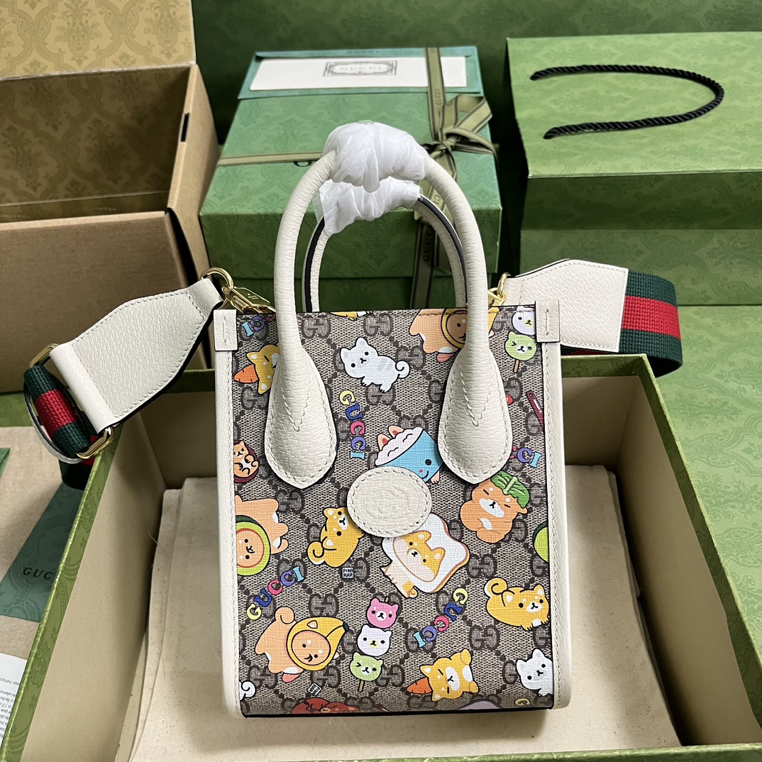 Gucci Animal Print Mini Tote Bag GG Supreme Canvas