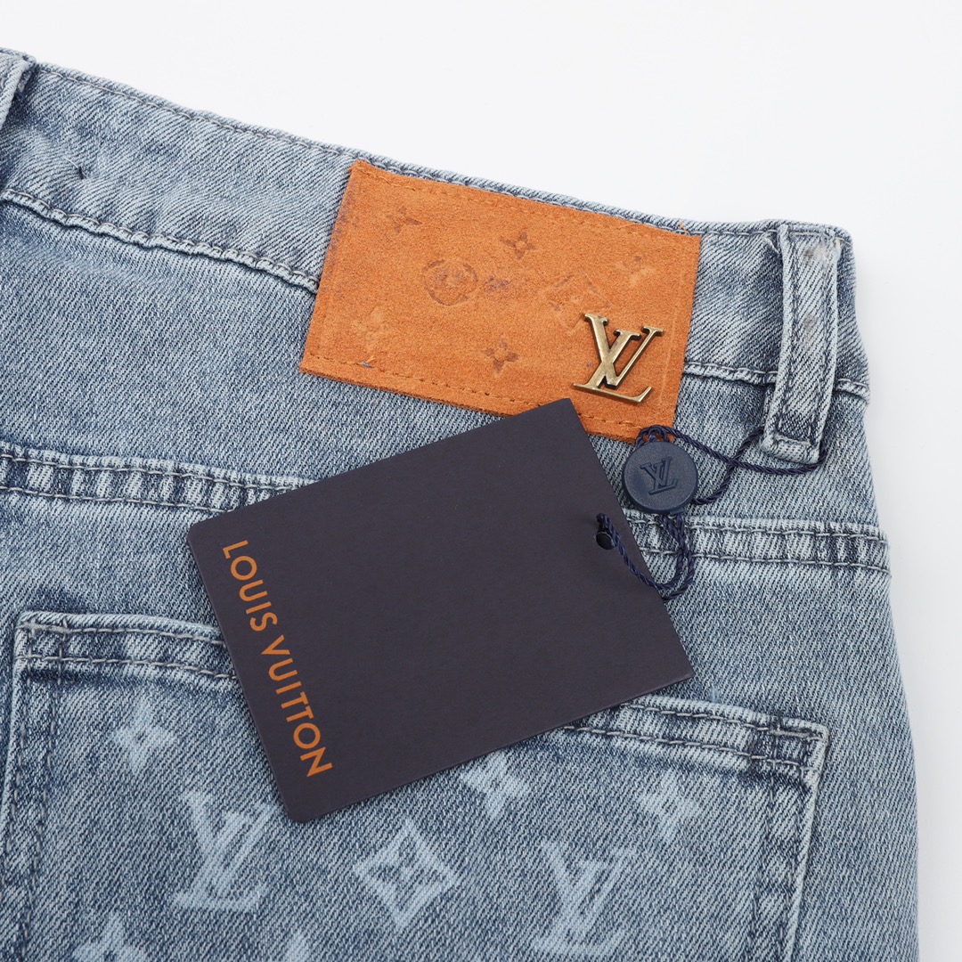 LouisVuitton/路易威登 背后口袋满印LOGO牛仔裤