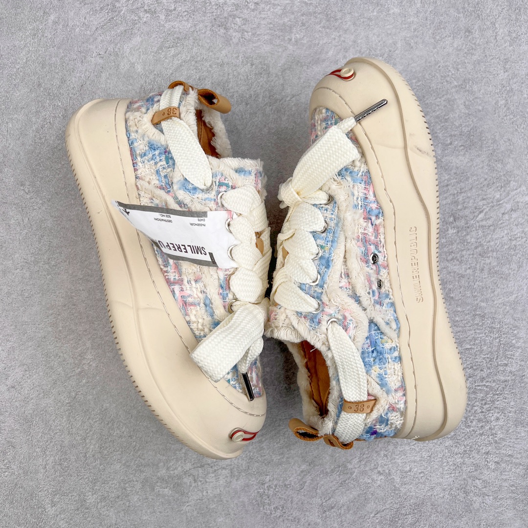 图片[3]-＃开春福利 SMILEREPUBLIC檀健次同款经典新款起司猫低帮开口笑厚底帆布鞋 新晋街头鞋履品牌SMILEREPUBLIC Canvas 系列 以 SMILE 为灵感来源 捕捉潮流 主打柔软的帆布设计 有裁切的羊毛流苏与独特编织技艺 超软水染牛皮内里 注塑成型鞋垫 4cm厘米外增高效果橡胶鞋底 尺码：35 36 37 38 39 40 41 42 43 44-选品中心