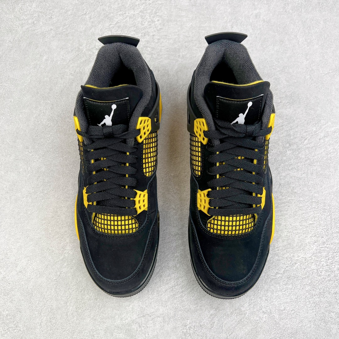 图片[2]-💰460 ＃GX Air Jordan AJ4 Retro 黑黄雷公 DH6927-017 圈内最强四代 独家外贸特供尺码含 45.5 49.5 50.5 耗时半年巨作 全套原纸板楦头开发 原厂特供皮料加持 确保原汁原味 完美呈现四代版型 一比一鞋头弧度高度鞋身弧度 数据细节工艺流程均保持原鞋一致 原厂TPU网格鞋带扣 正确内里网布 菱角分明不变形无多余毛边 柔软性质感一致于原鞋 市场唯一原厂鞋扣模具 背面可见隐藏注塑口 原厂织唛标 原厂飞人电绣工艺 尾指中部跳三针 独家绑鞋带手法 印刷中底布 四线拉帮 米色美纹纸贴合固定 进口港宝加持 后跟自然饱满 全鞋荧光划线卡点 追求极致完美 每一双都是工艺品 多重QC质检 超越公司货的品控标准 实实在在的免检产品 尺码：40 40.5 41 42 42.5 43 44 44.5 45 45.5 46 47.5 48.5 49.5 50.5 编码：by5936030-运动鞋