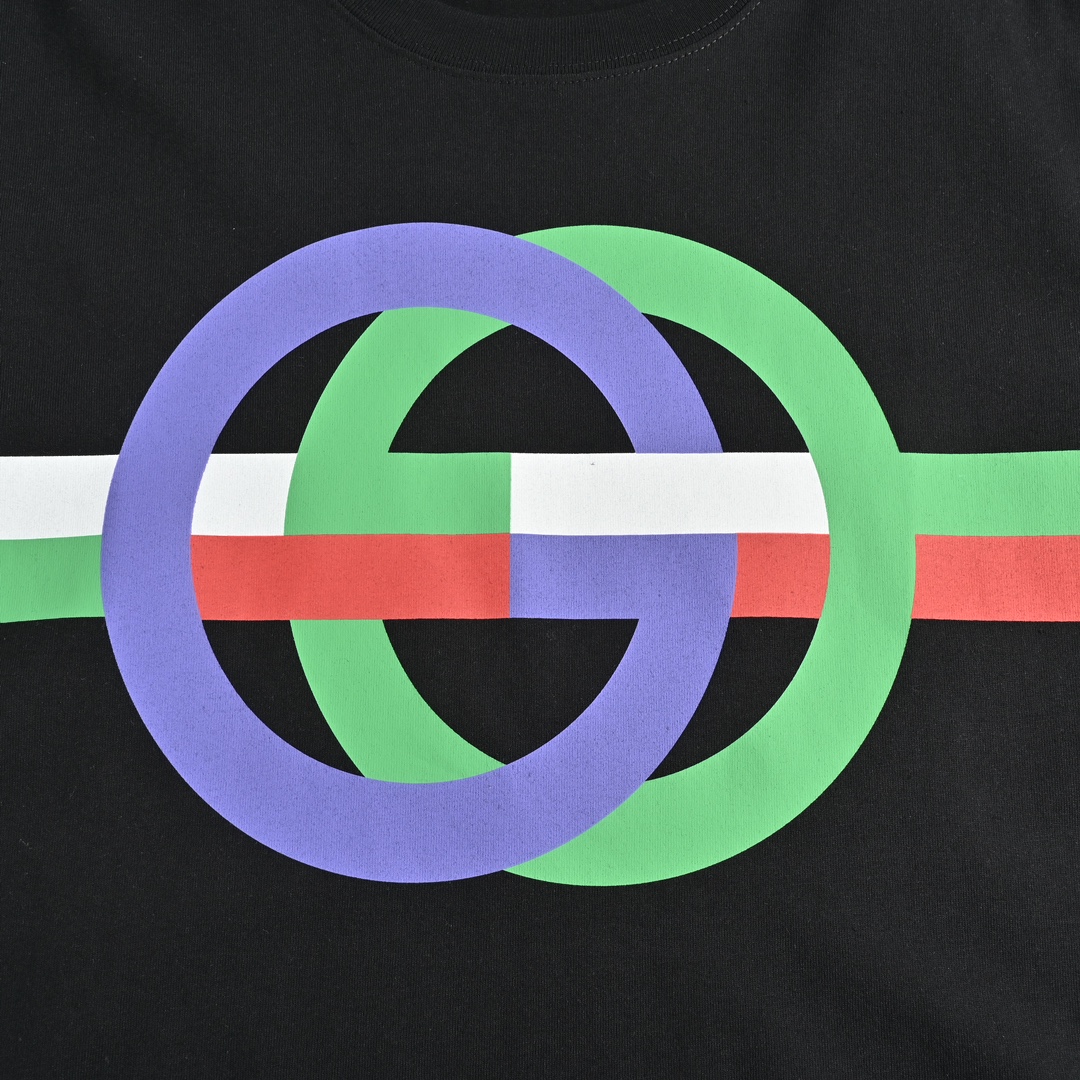 Gucci/古驰 23ss 双G互扣拼色logo印花短袖