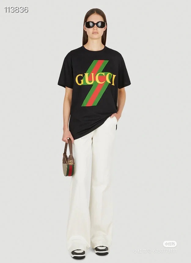 Gucci Odzież T-Shirt Zielony Czerwony Drukowanie Krótki rękaw