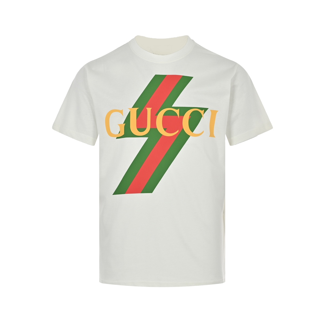 Gucci Odzież T-Shirt Zielony Czerwony Drukowanie Unisex Bawełna Krótki rękaw