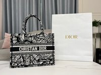Store
 Dior Book Tote Handbags Tote Bags Black White Embroidery
