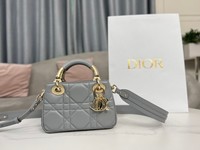 Dior Lady Knockoff
 Handbags Crossbody & Shoulder Bags Gold Grey Hardware Cowhide Mini