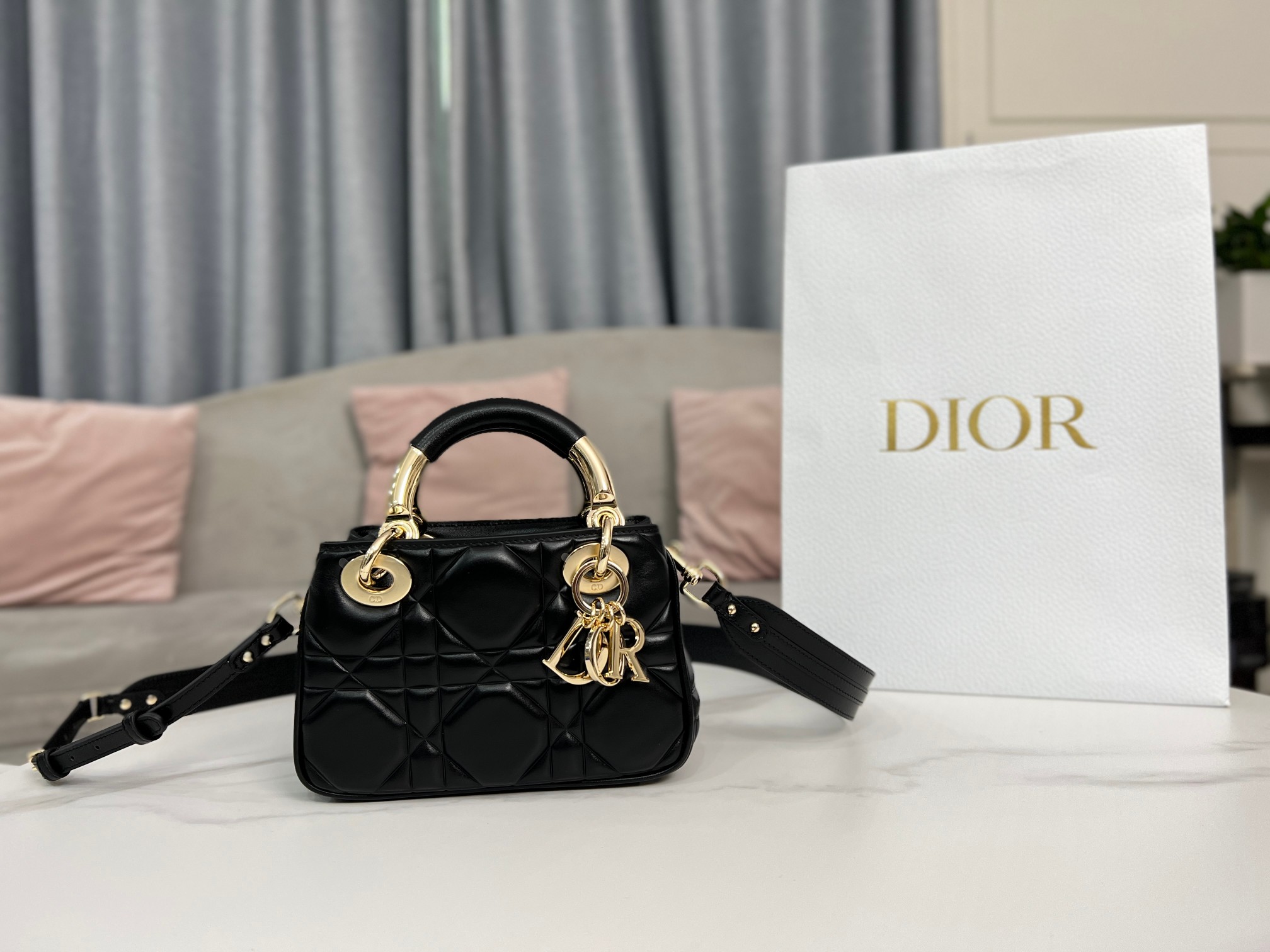 Dior Lady Handbags Crossbody & Shoulder Bags Top 1:1 Replica
 Black Gold Hardware Cowhide Mini