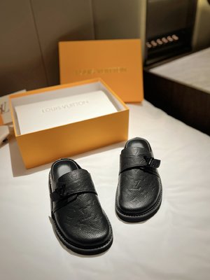 Louis Vuitton Shoes Half Slippers Splicing Unisex Cowhide Rubber Sheepskin Fashion Casual