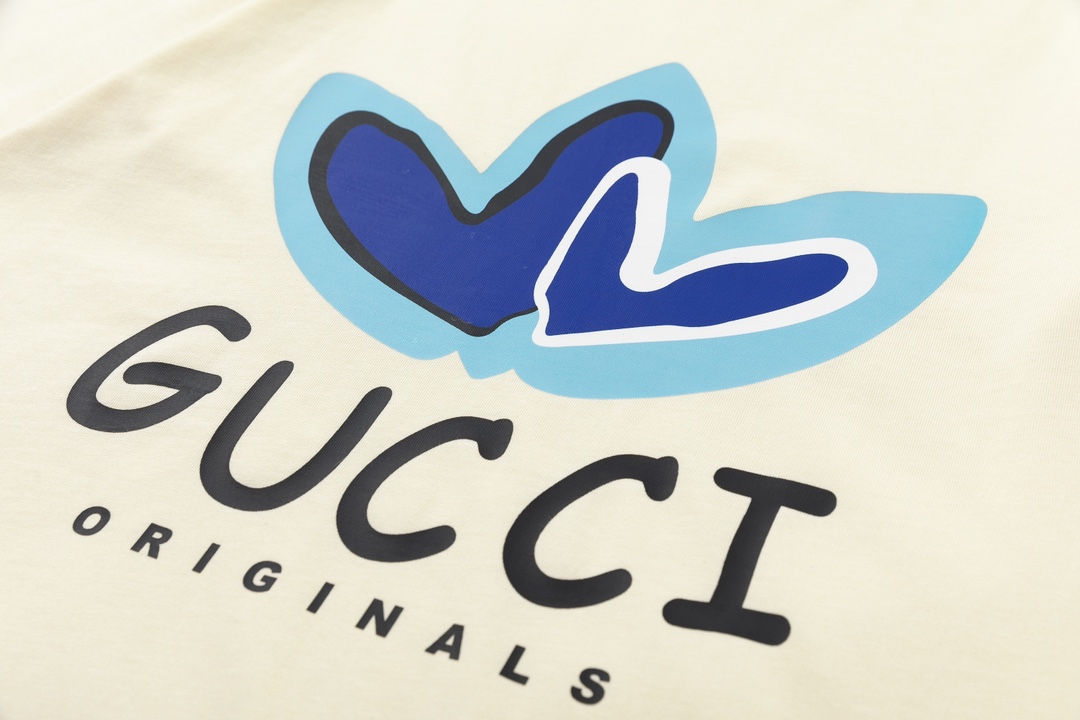 160 GUCCI古驰联名Adidas三叶草2023春夏蓝色爱心卡通字母logo短袖T恤