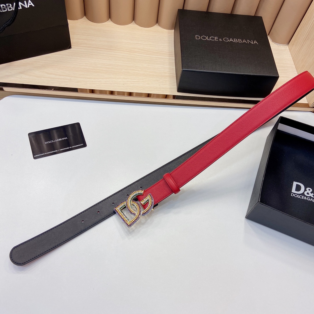 D&G杜嘉班纳双面小牛皮腰带点缀字母