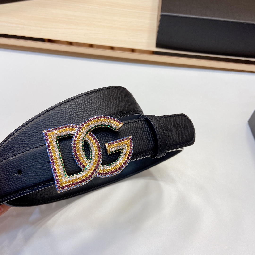 D&G杜嘉班纳双面小牛皮腰带点缀字母