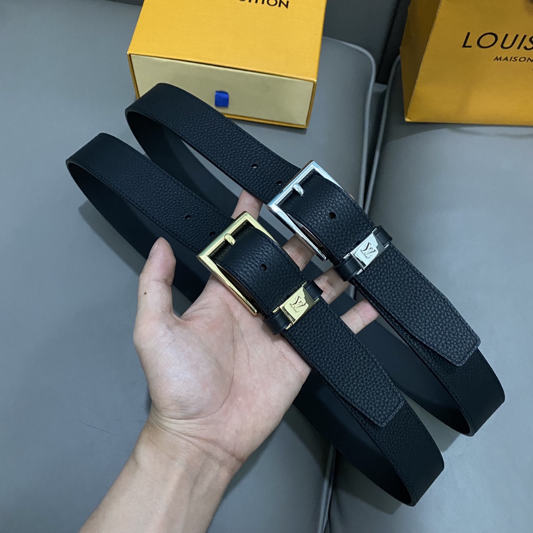 Louis Vuitton Belts Lychee Pattern Men Calfskin Cowhide Casual