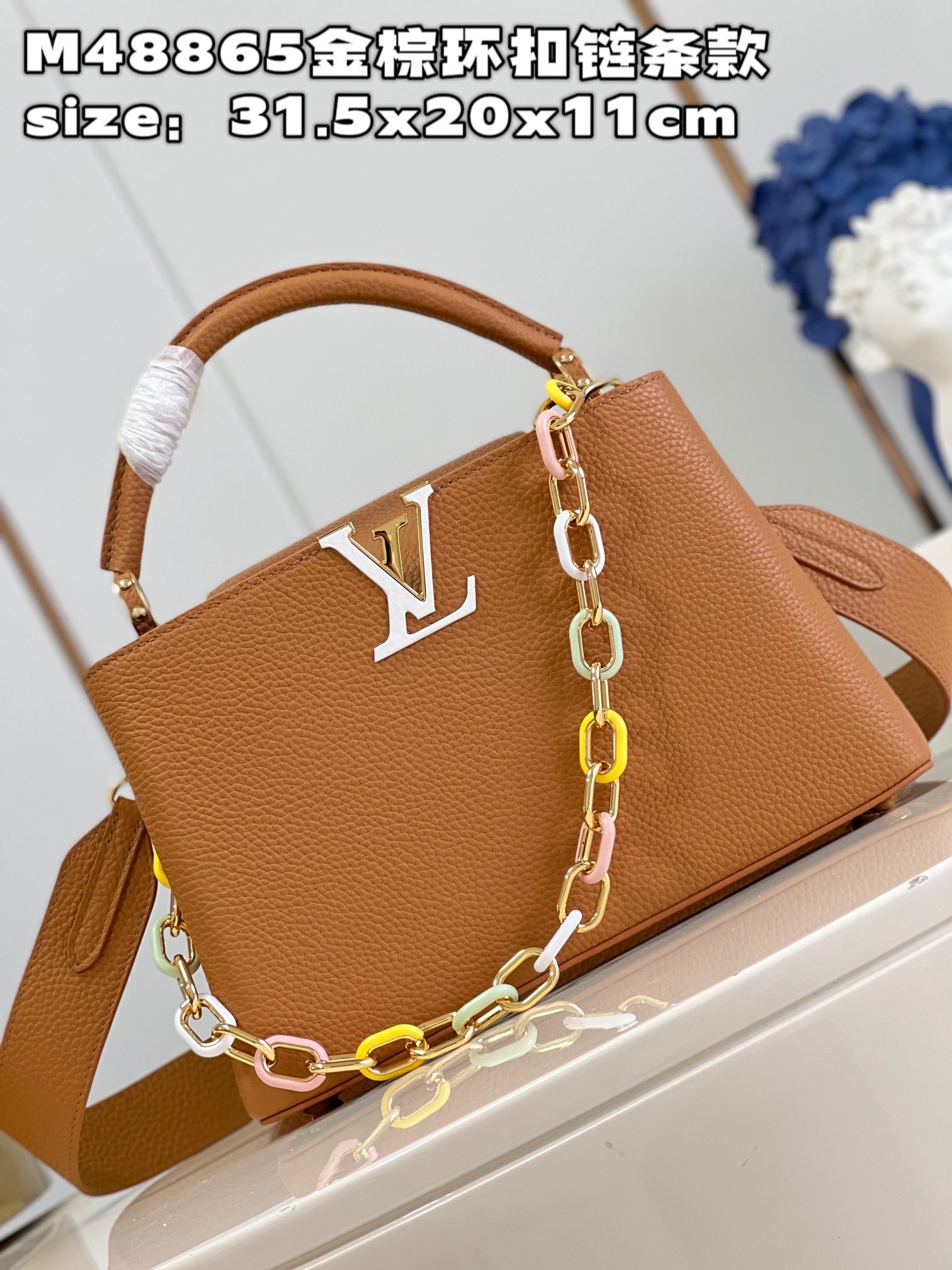 顶级原单M48865金棕环扣链条款中号M21652本款Capucines中号手袋取材Taurillon皮