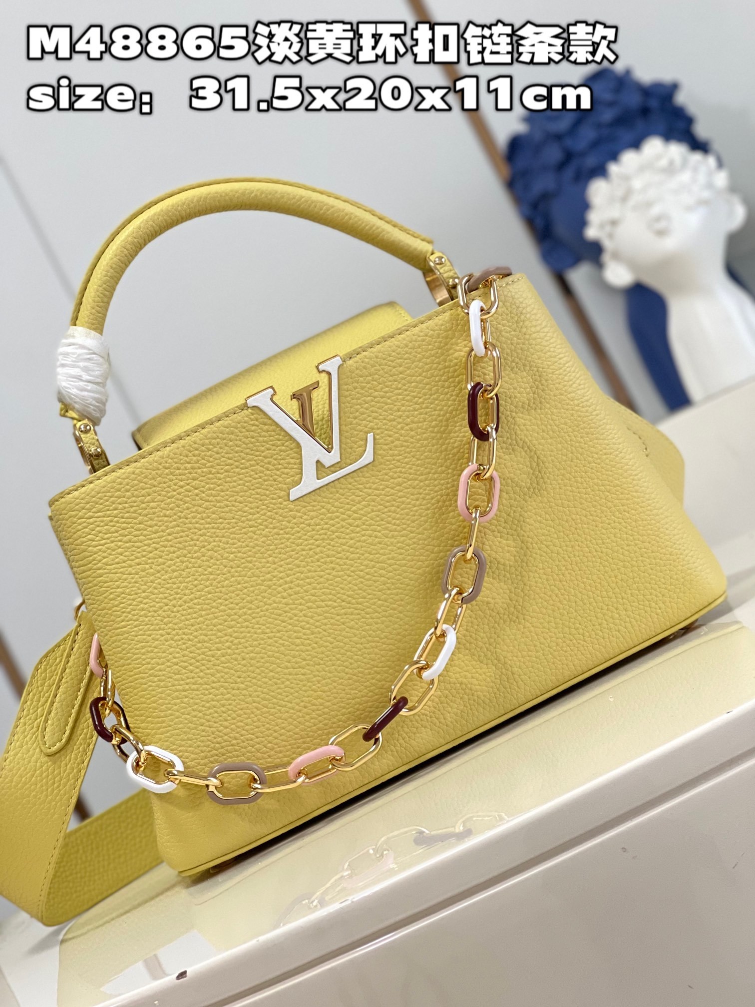 顶级原单M48865淡黄环扣链条款中号M21652本款Capucines中号手袋取材Taurillon皮