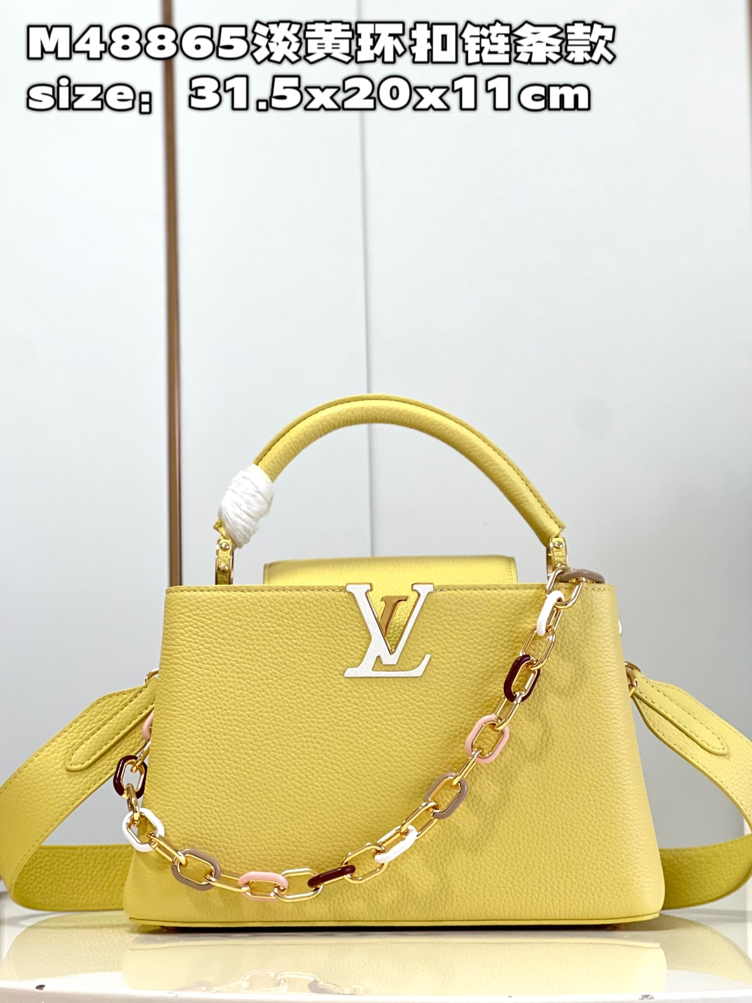 顶级原单M48865淡黄环扣链条款中号M21652本款Capucines中号手袋取材Taurillon皮