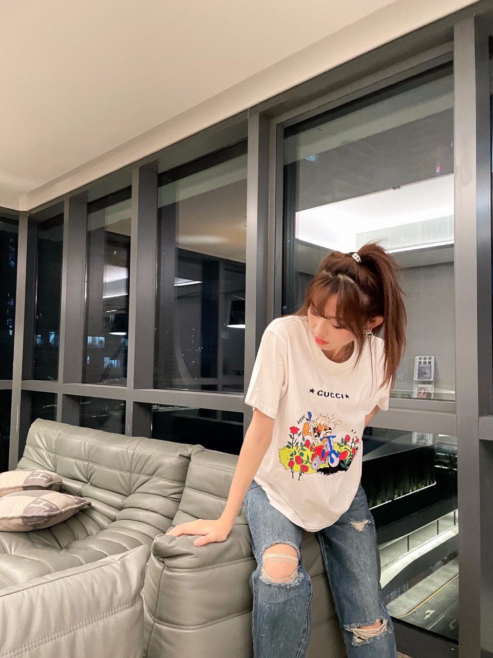 GucciGucci 22ss Rose Garden Donald Duck Embroidery Short Sleeves Upper Body Ef