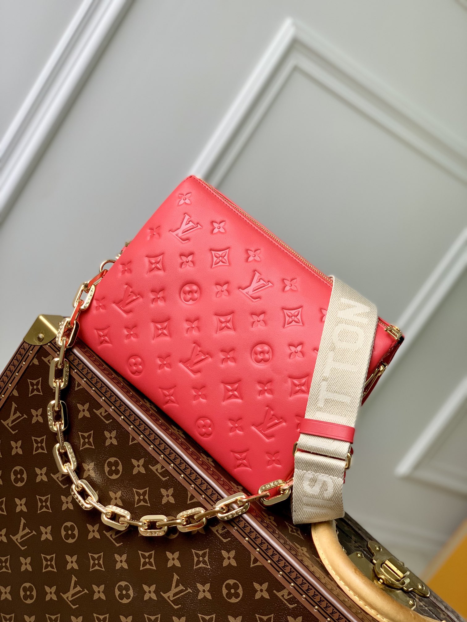 Louis Vuitton LV Coussin Bags Handbags Red Fabric Sheepskin Chains M57790