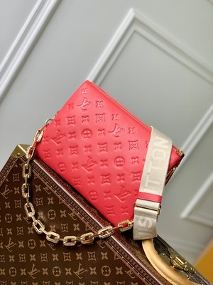 Louis Vuitton LV Coussin Bags Handbags Red Fabric Sheepskin Chains M57790