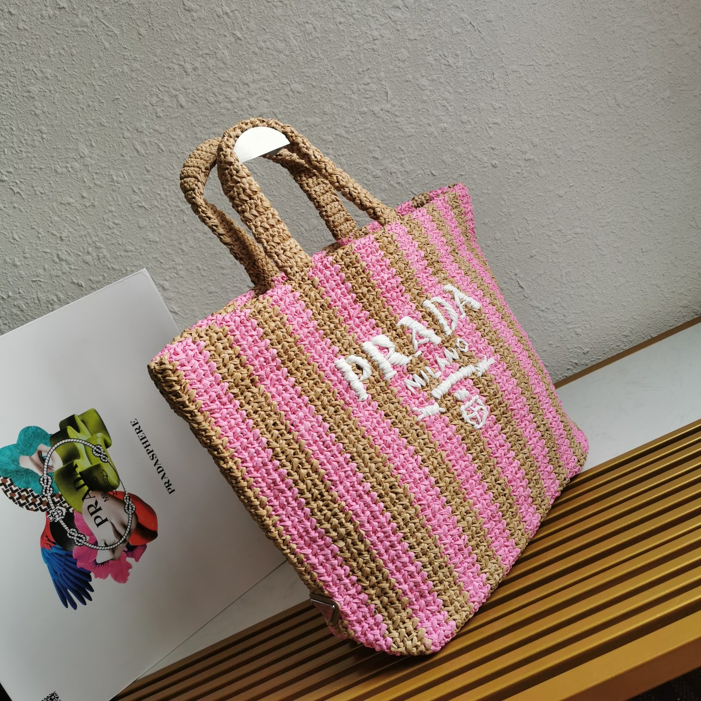 Prada 新品首发 2022夏季最新款1BG392酒椰纤维托特包
