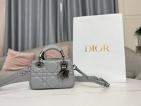 Dior Lady High
 Handbags Crossbody & Shoulder Bags Black Grey Cowhide Mini