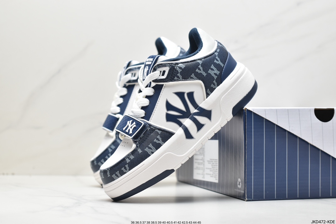 MLB Chunky Liner New York Yankees senior shoes series low-top daddy style light weight increase thick bottom all-match casual sports jogging shoes ”leather white black NY print” 3ASXCDN3N (C0002)