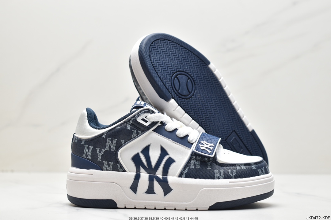 MLB Chunky Liner New York Yankees senior shoes series low-top daddy style light weight increase thick bottom all-match casual sports jogging shoes ”leather white black NY print” 3ASXCDN3N (C0002)