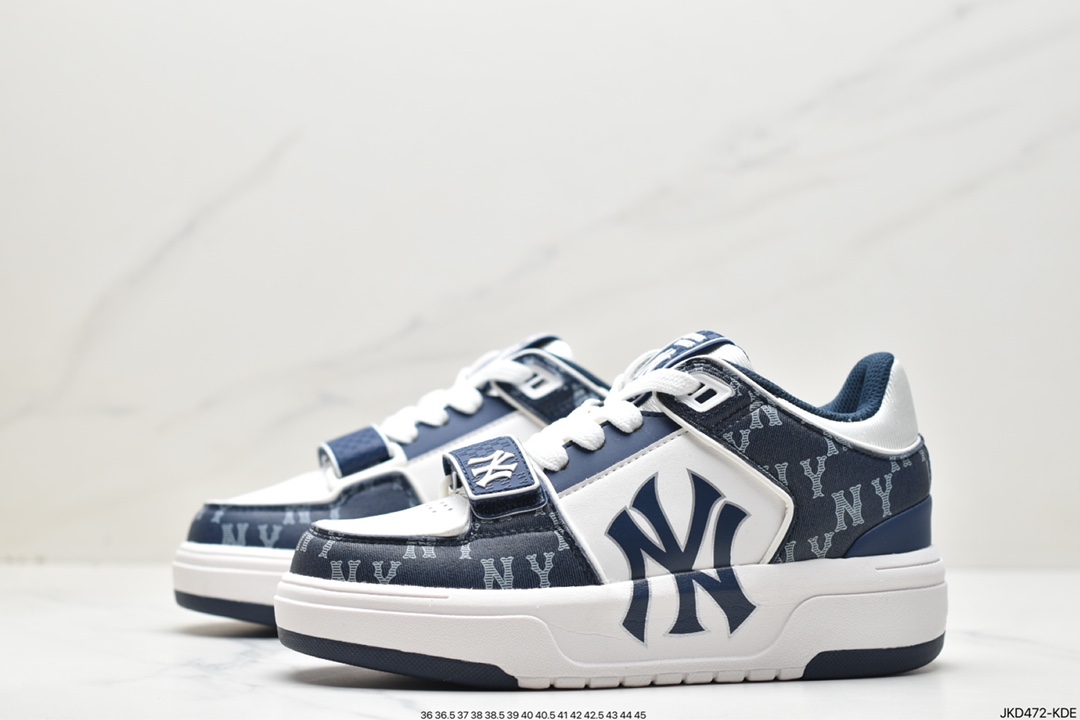 MLB Chunky Liner New York Yankees senior shoes series low-top daddy style light weight increase thick bottom all-match casual sports jogging shoes ”leather white black NY print” 3ASXCDN3N (C0002)