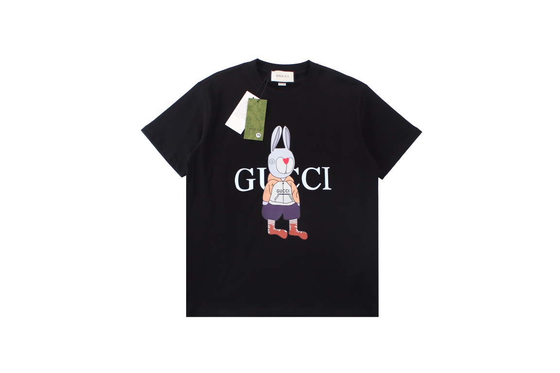 Gucci 23ss 贴耳兔 短袖 夏季新款 数码直喷印花logo面料