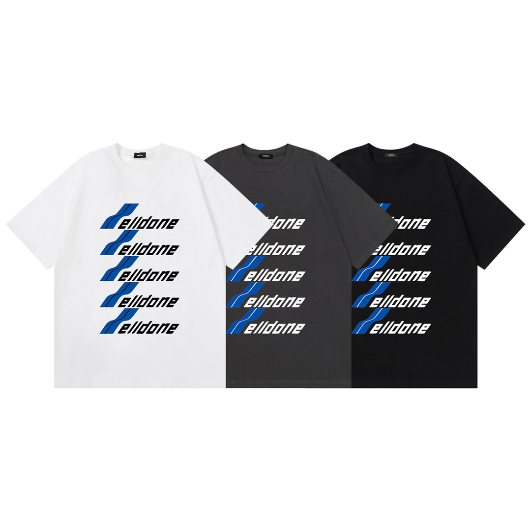 W075# Camiseta de manga corta WE11DONE con estampado nuevo para parejas, corte holgado, tela de algodón puro de 230g, ¡…