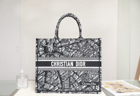 Dior Tote Bags Counter Quality Black White Embroidery