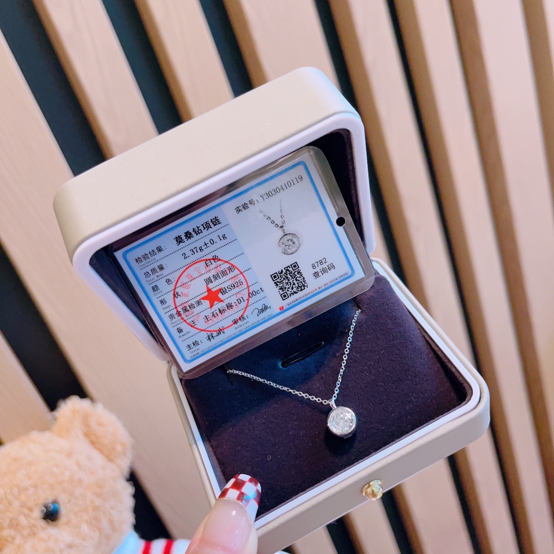 Solid Silver Moissanite Necklace Minimalist Travel Silver