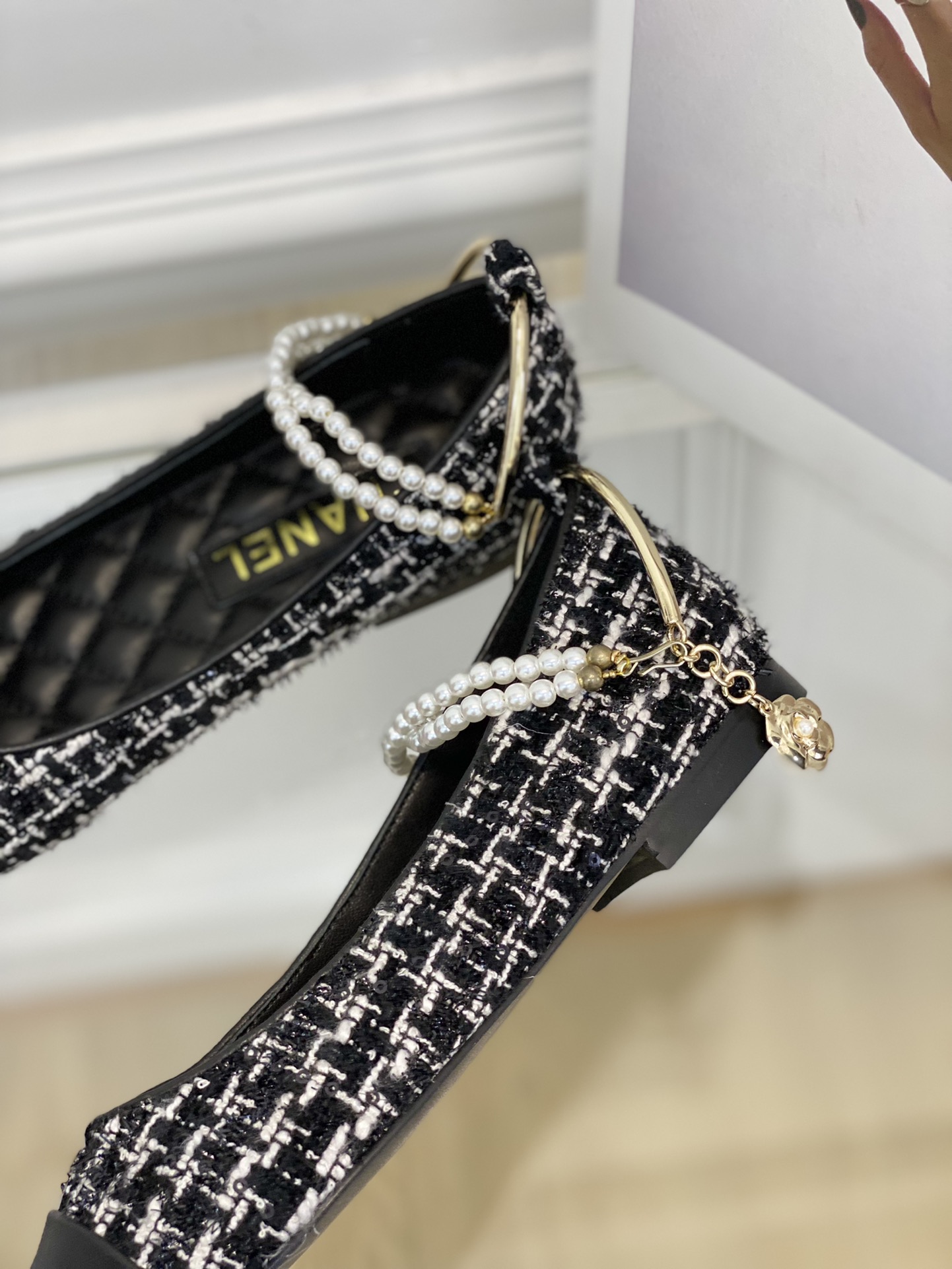 Chanel链条珍珠脚环饰物芭蕾舞单