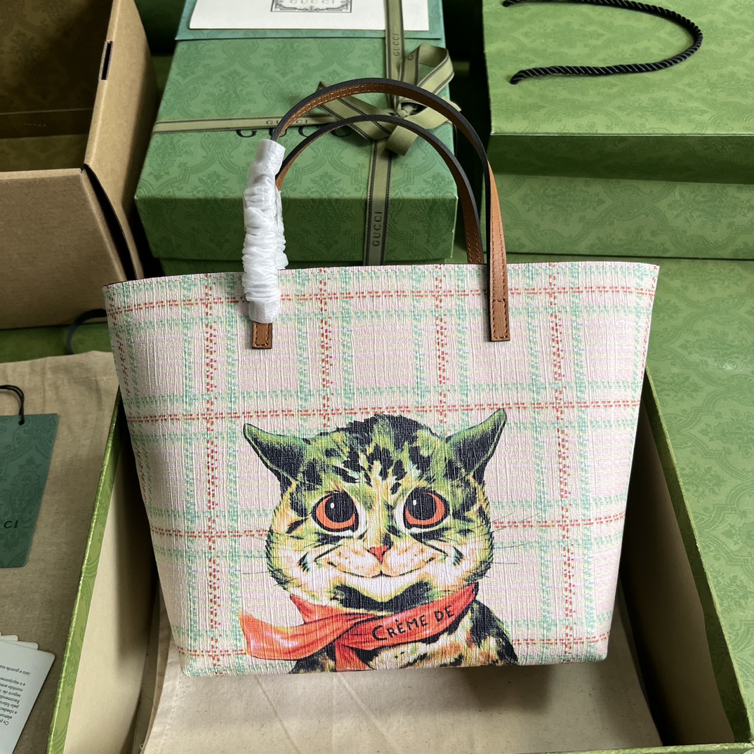 GUCCI Kids Bag Cat Print Brown Handbag