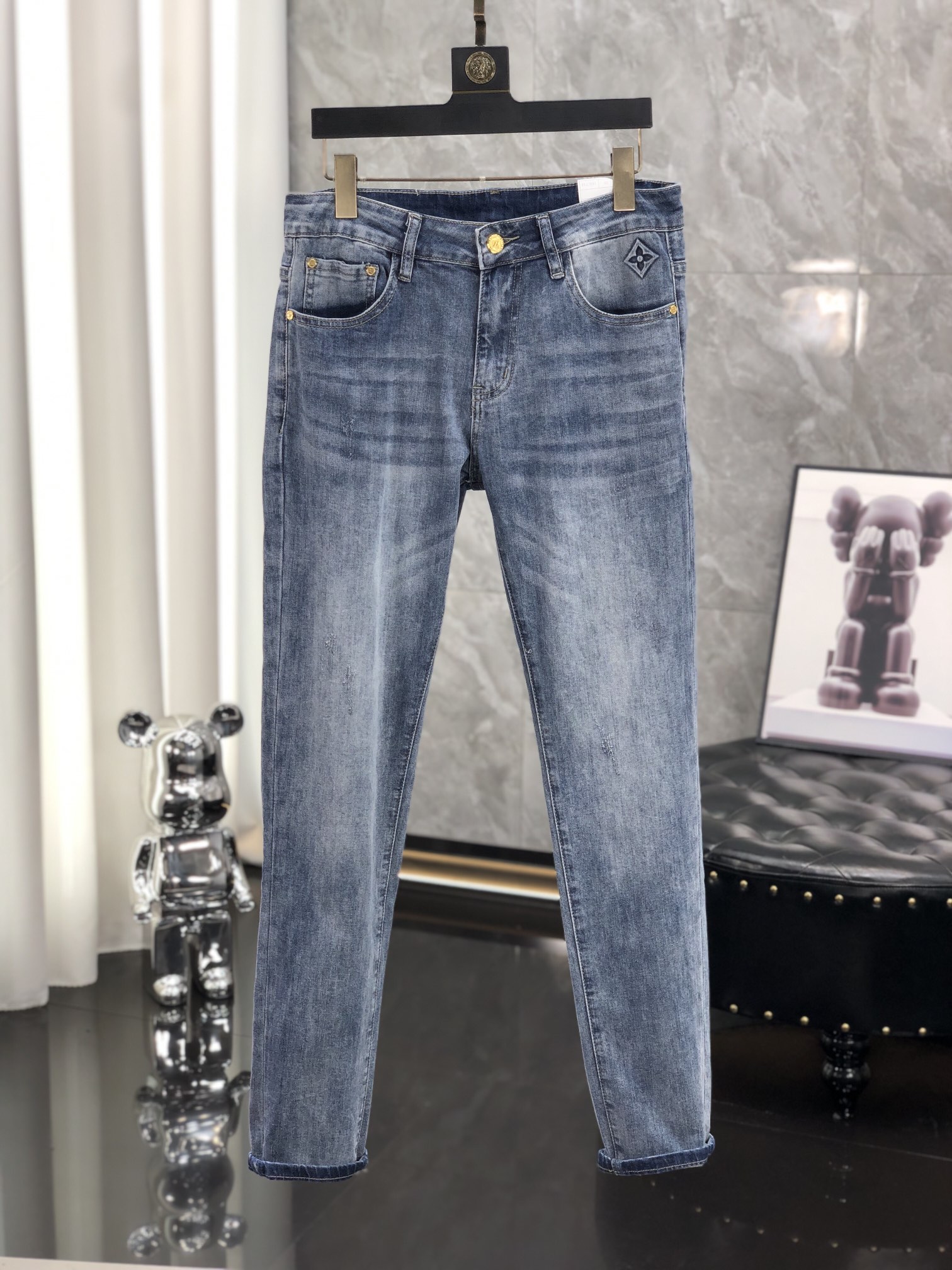 Louis Vuitton Clothing Jeans Men Denim Genuine Leather Spring/Summer Collection Fashion