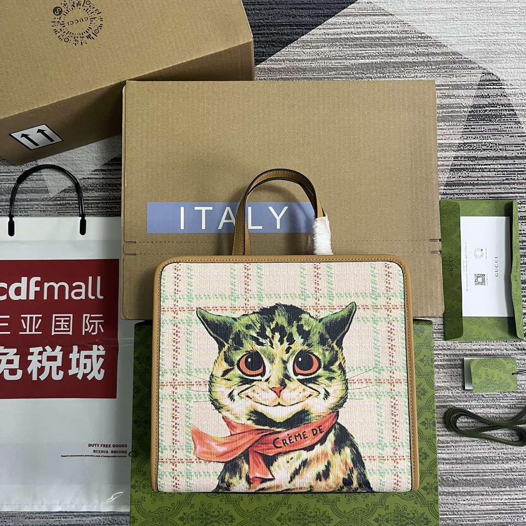 GUCCI Kids Handbag Cat Print Supreme Canvas Double Handles