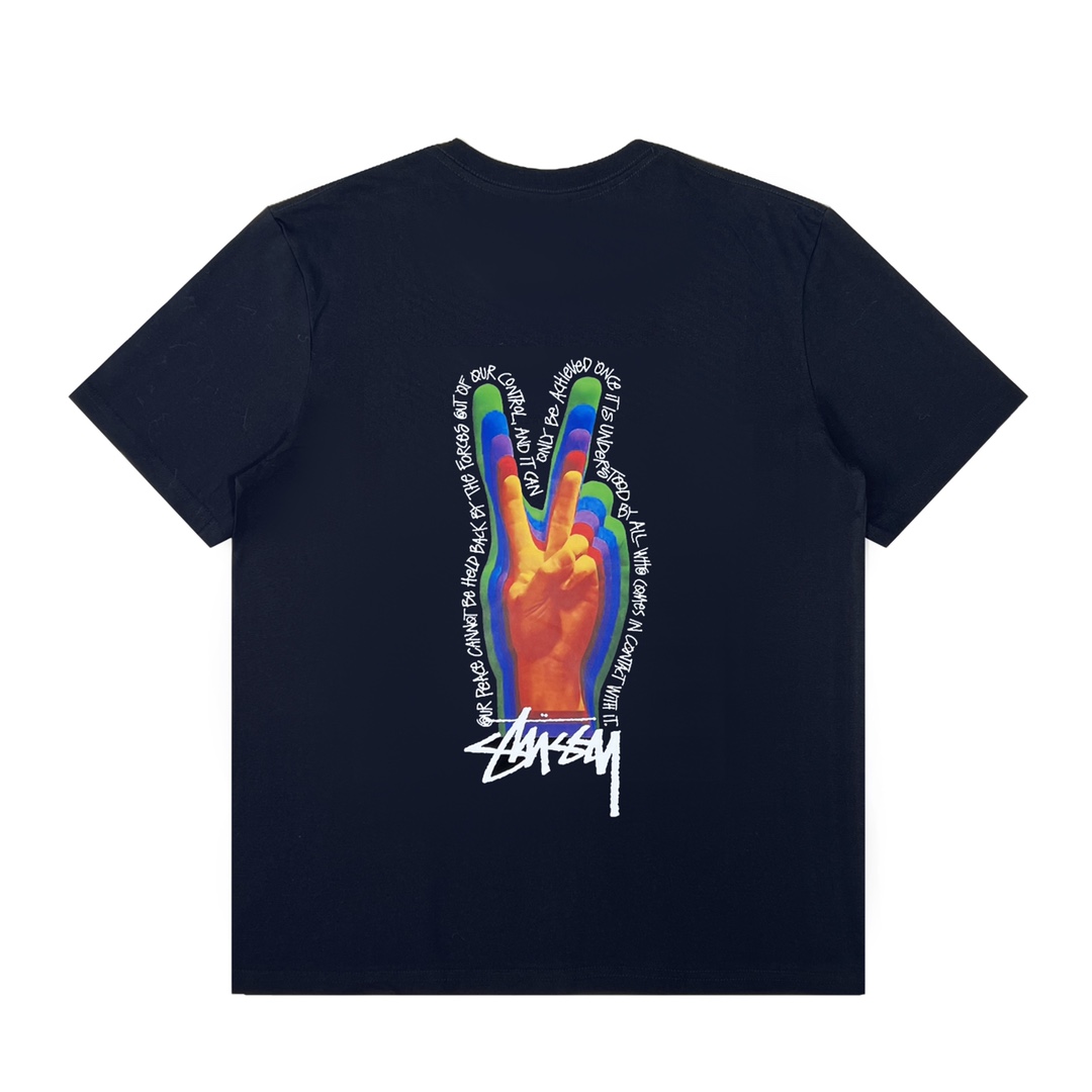 Stussy Peace Gesture T-shirt: High-Quality Fabric, 3D Print, Custom Packaging Available - 图片 4