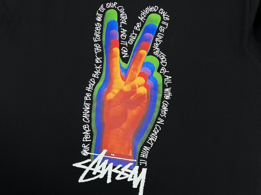 Stussy Peace Gesture T-shirt: High-Quality Fabric, 3D Print, Custom Packaging Available - 图片 8