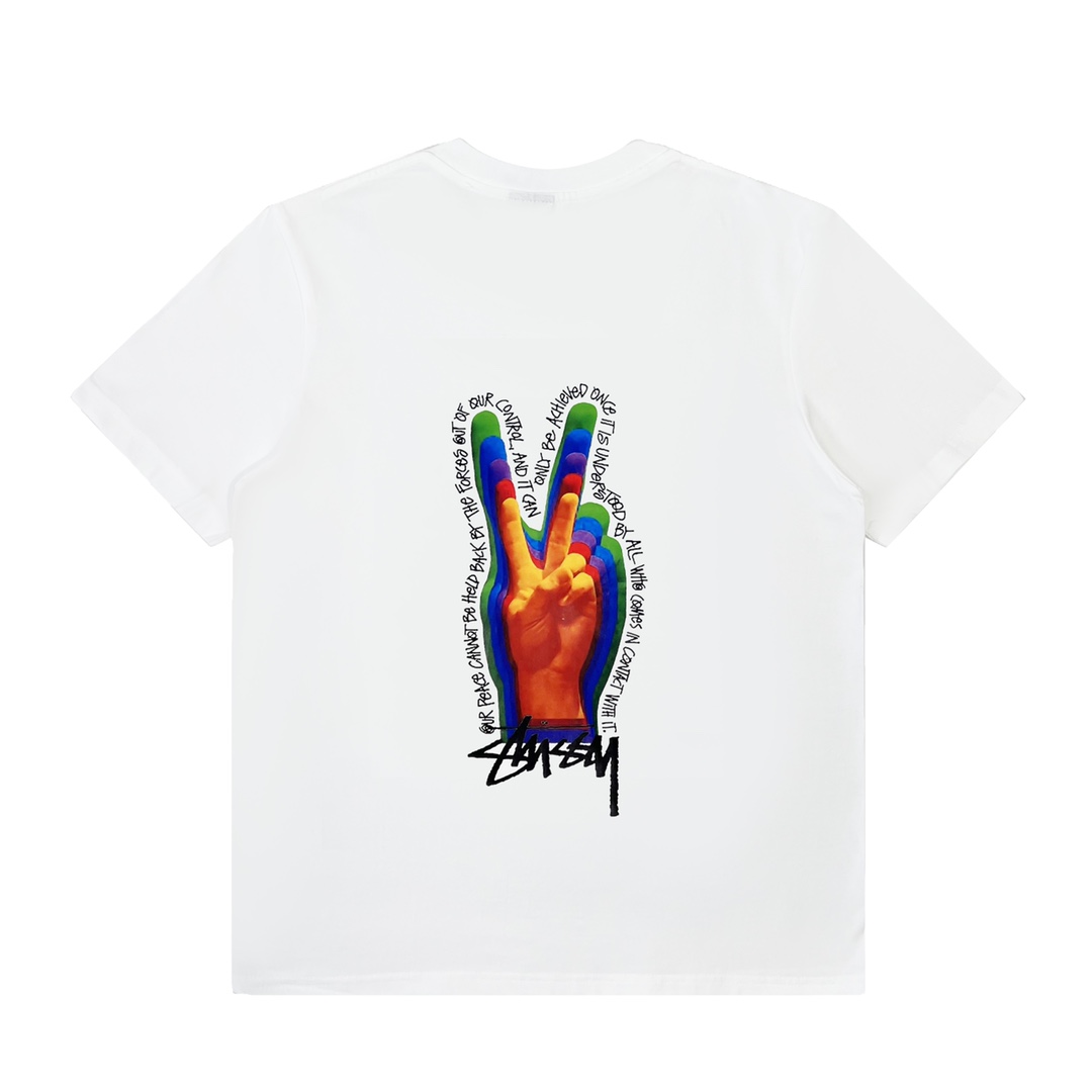 Stussy Peace Gesture T-shirt: High-Quality Fabric, 3D Print, Custom Packaging Available - 图片 2