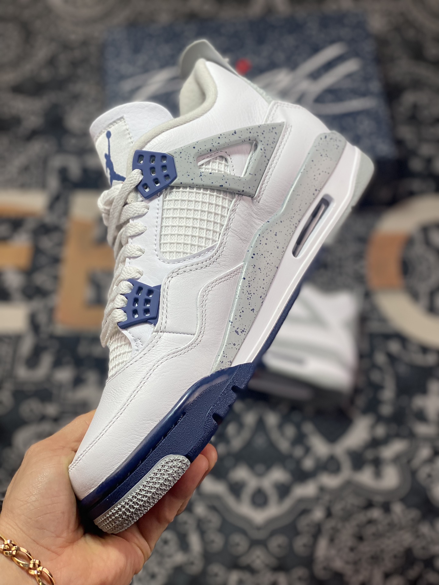 aj4 white blue/midnight blue color matching pure original market highest craft replica DH6927-140