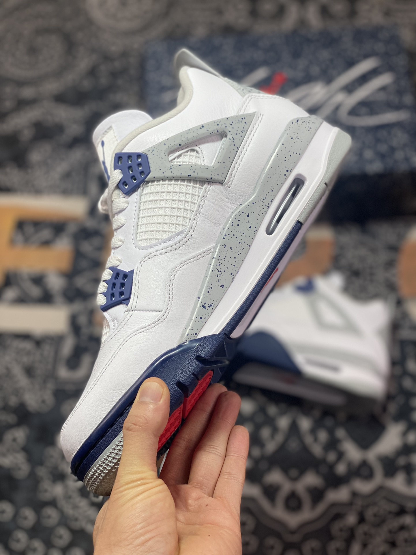 aj4 white blue/midnight blue color matching pure original market highest craft replica DH6927-140