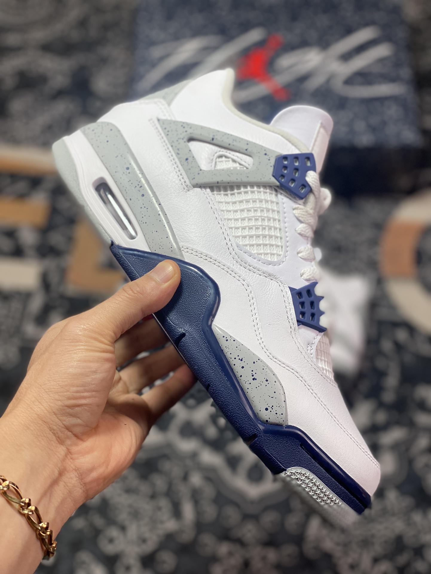 aj4 white blue/midnight blue color matching pure original market highest craft replica DH6927-140