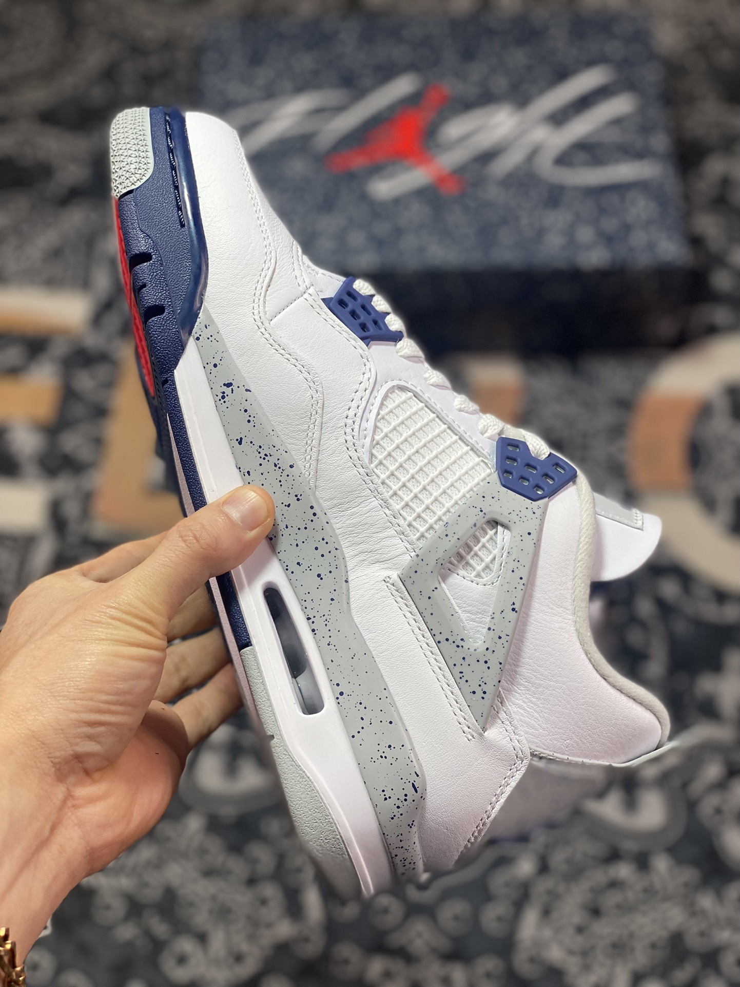 aj4 white blue/midnight blue color matching pure original market highest craft replica DH6927-140