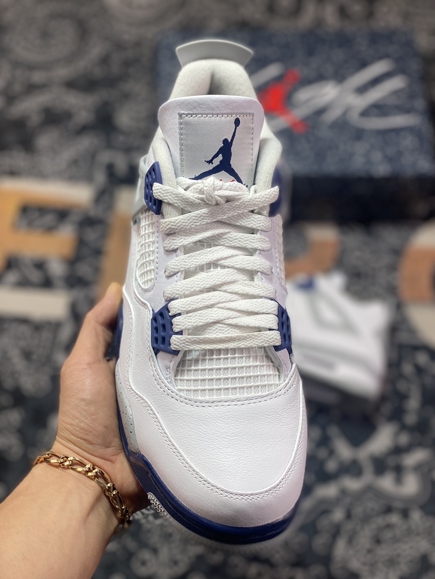 aj4 white blue/midnight blue color matching pure original market highest craft replica DH6927-140