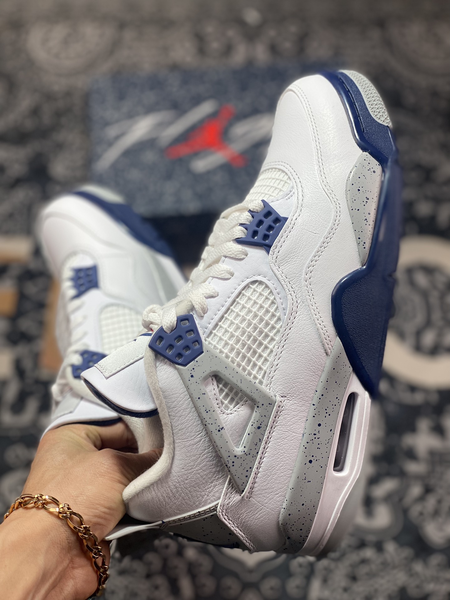 aj4 white blue/midnight blue color matching pure original market highest craft replica DH6927-140