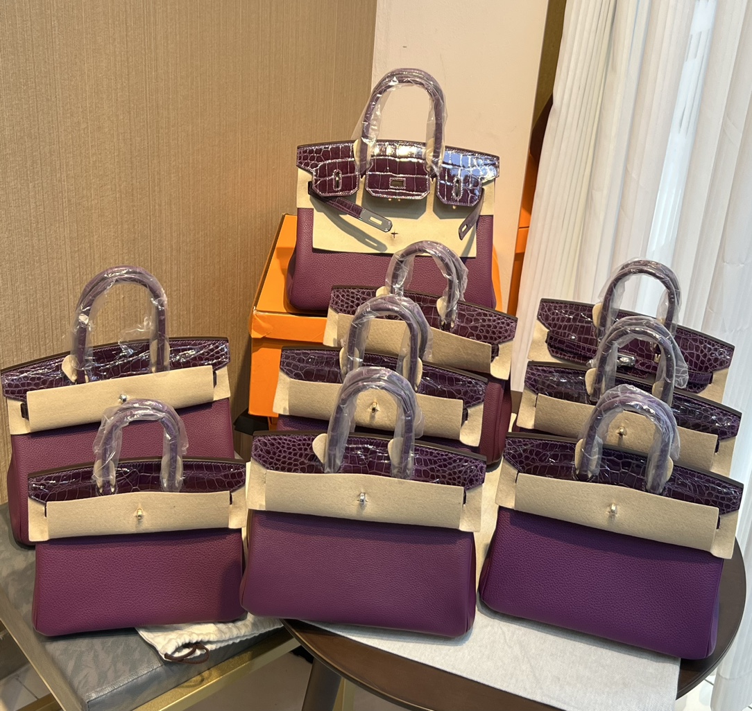 Hermes Birkin Bags Handbags Purple Sewing Silver Hardware