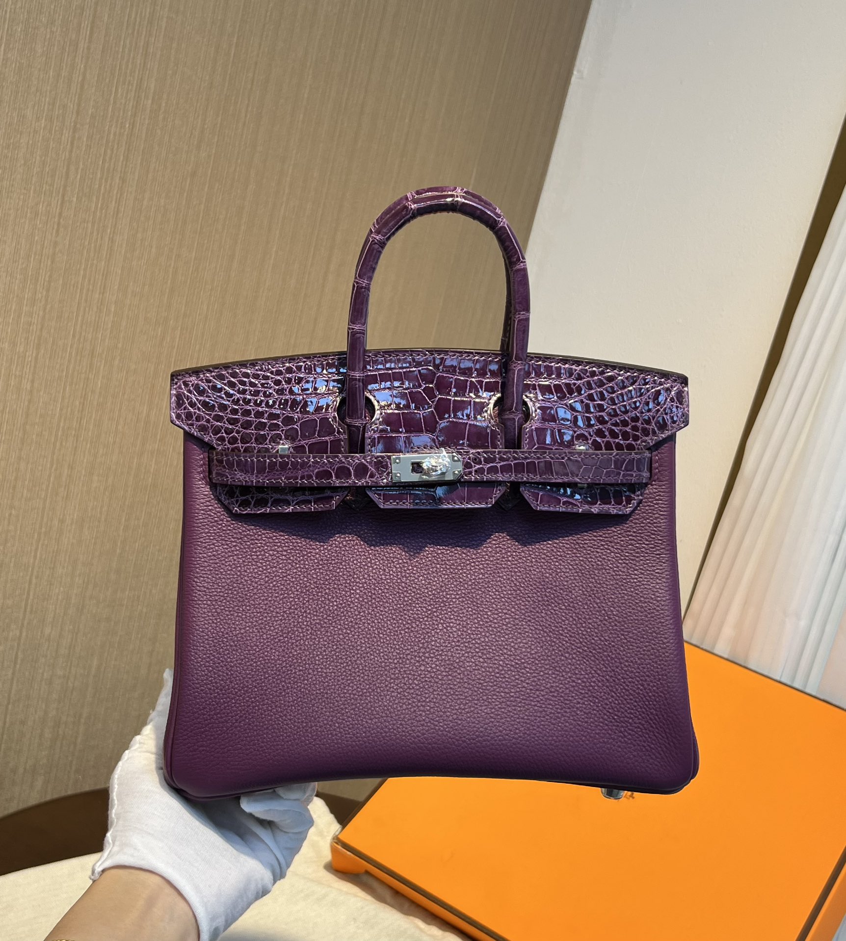 Hermes Birkin Bags Handbags Purple Sewing Silver Hardware