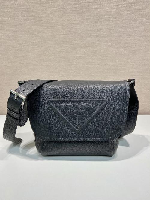 Prada Leather Messenger Bag with Adjustable Shoulder Strap - Black 1 Prada Leather Messenger Bag with Adjustable Shoulder Strap - Black