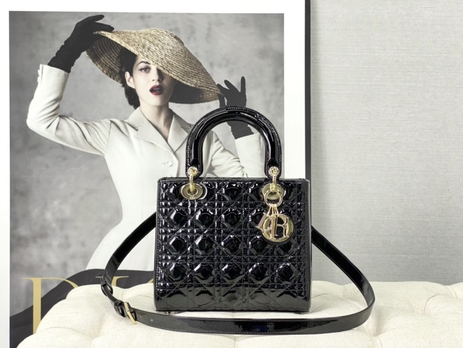 Lady Dior Medium Black Patent Leather Handbag with Gold Hardware 1 Lady Dior Medium Black Patent Leather Handbag with Gold Hardware