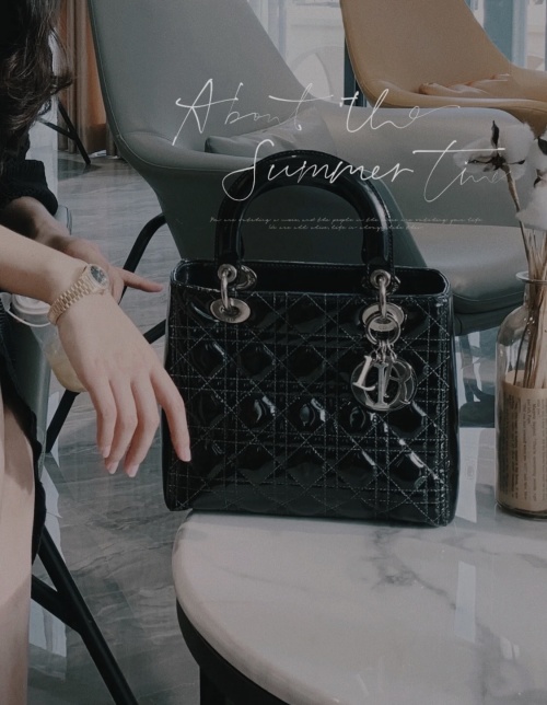 Dior Lady Dior Bag Black Patent Leather Quilted Top Handle Handbag 1 Dior Lady Dior Bag Black Patent Leather Quilted Top Handle Handbag